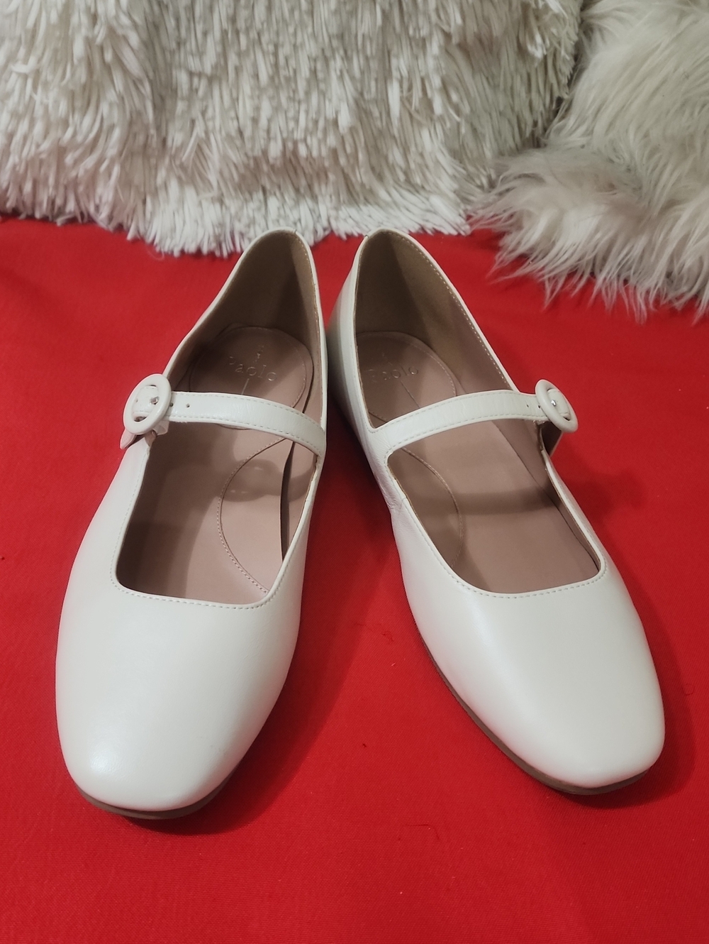 Paolo Linea Women's White Mary Jane Flats with Buckle Strap